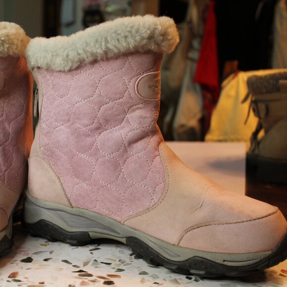 The North Face Women's Pink Leather/Suede Winter Snow Boots 8 M Faux Fur Zip - Picture 7 of 14